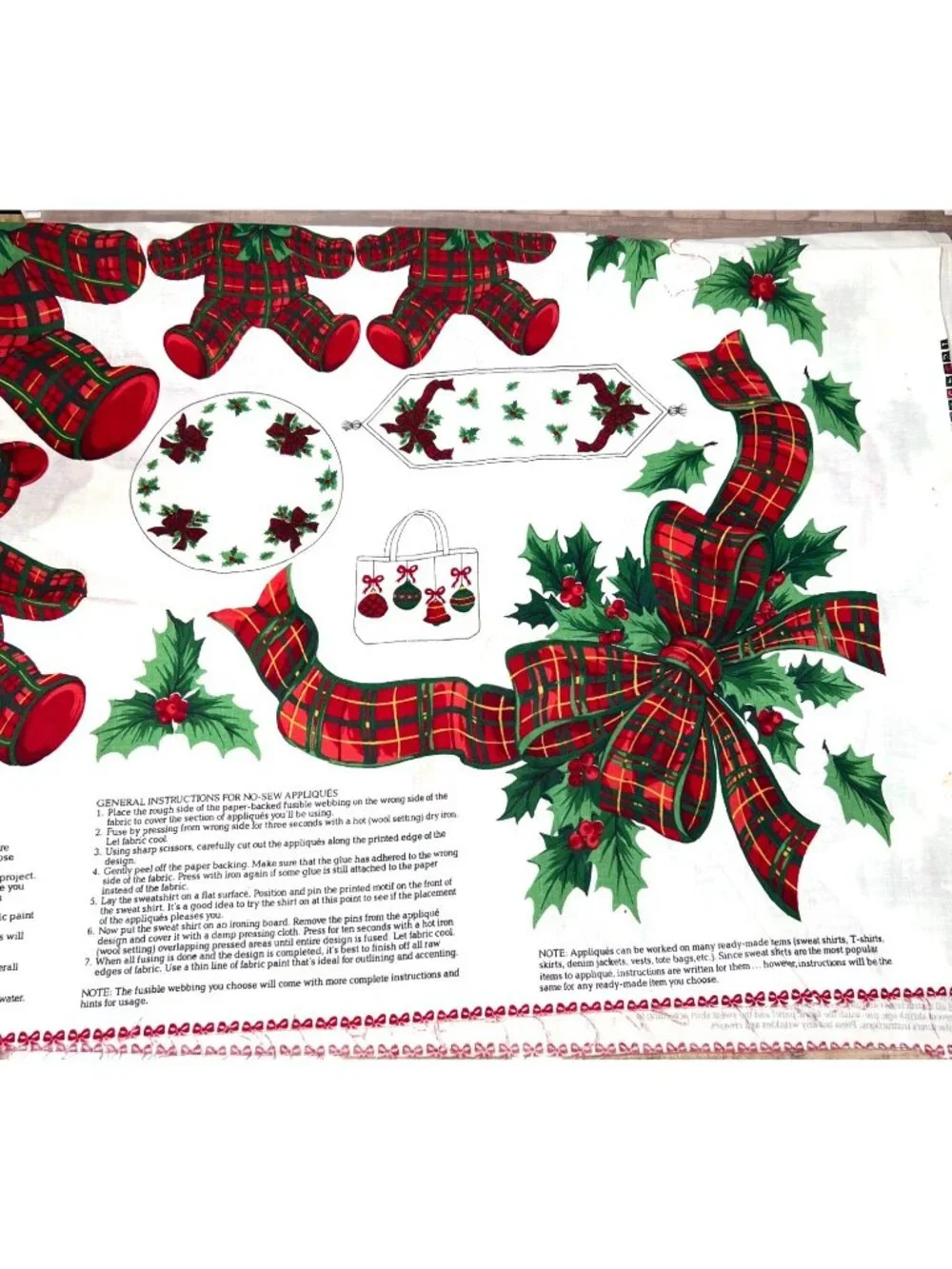VTG Christmas Crafts Applique Fabric Panel VIP Cranston teddy bear ornaments